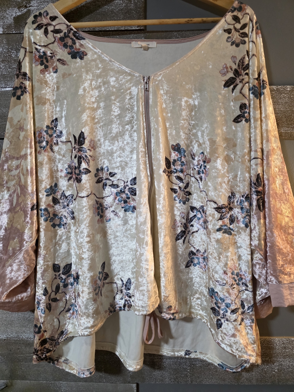 Maurices Cream Velvet Floral Long Sleeve Top